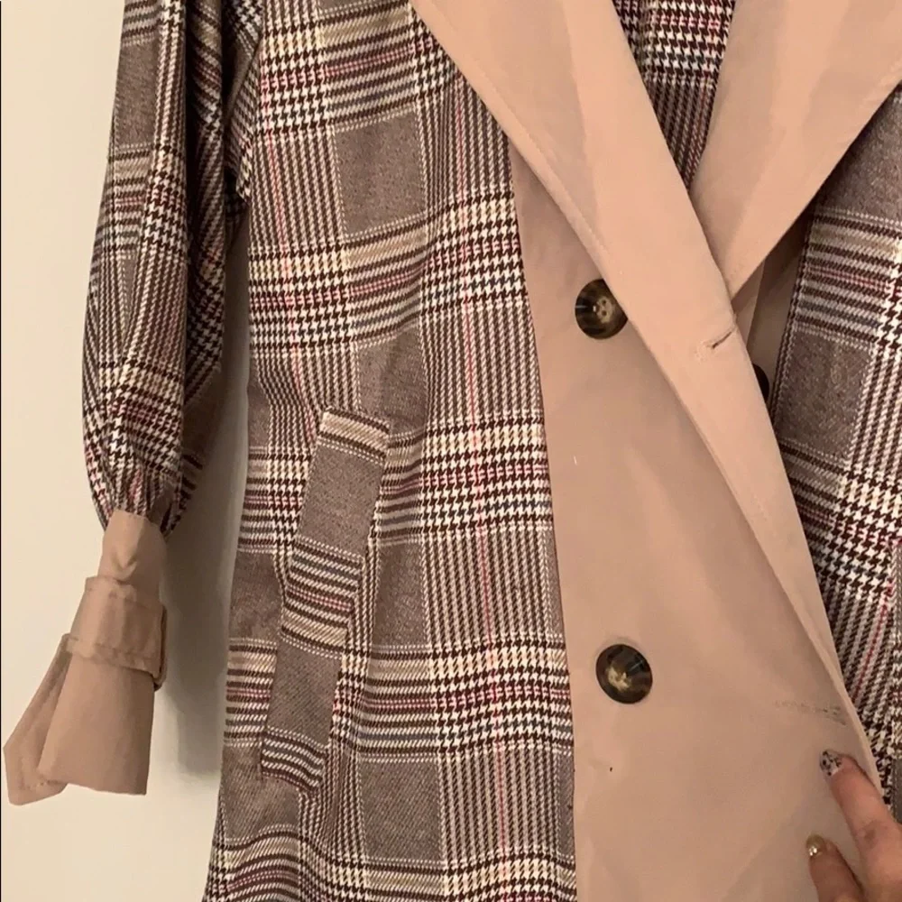 Tan plaid trench coat